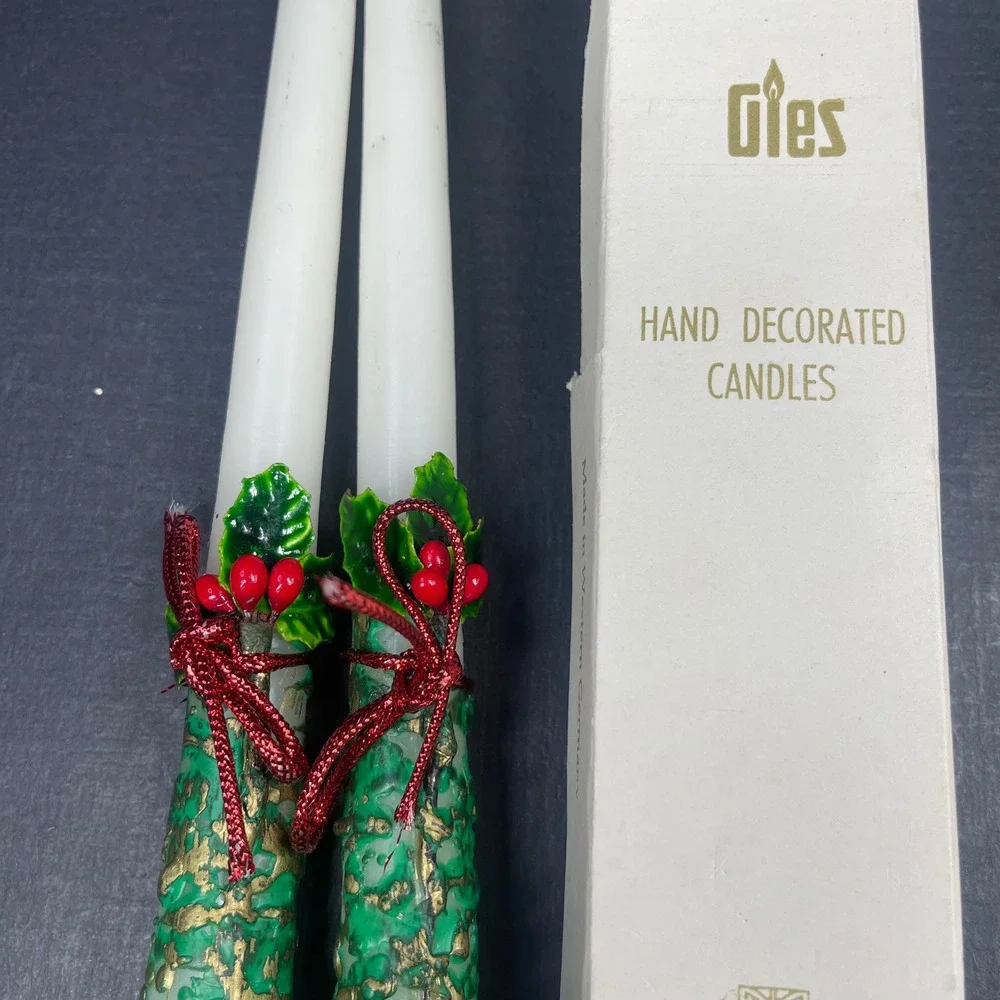 Vintage Christmas Taper Candles Gies Hand Decorated 11.5